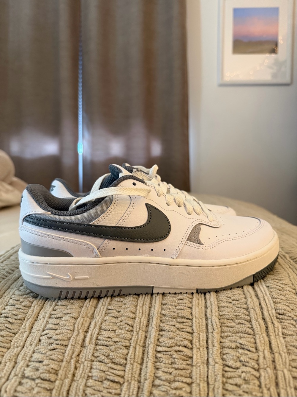 Nike White and Dark Gray Casual Low-Top Sneakers